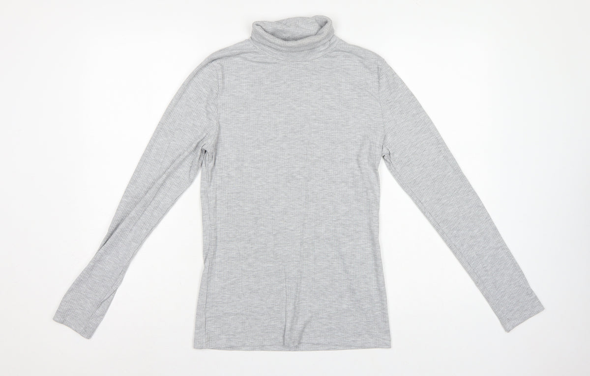 White Stuff Women Grey UK 12 Roll Neck Long Sleeve Stretch Jersey Top
