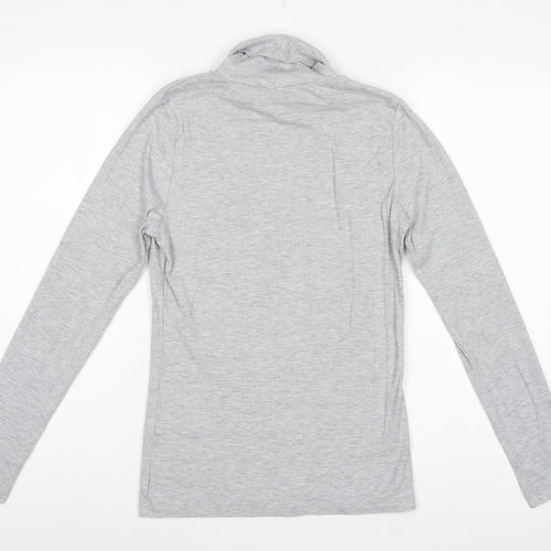 White Stuff Women Grey UK 12 Roll Neck Long Sleeve Stretch Jersey Top