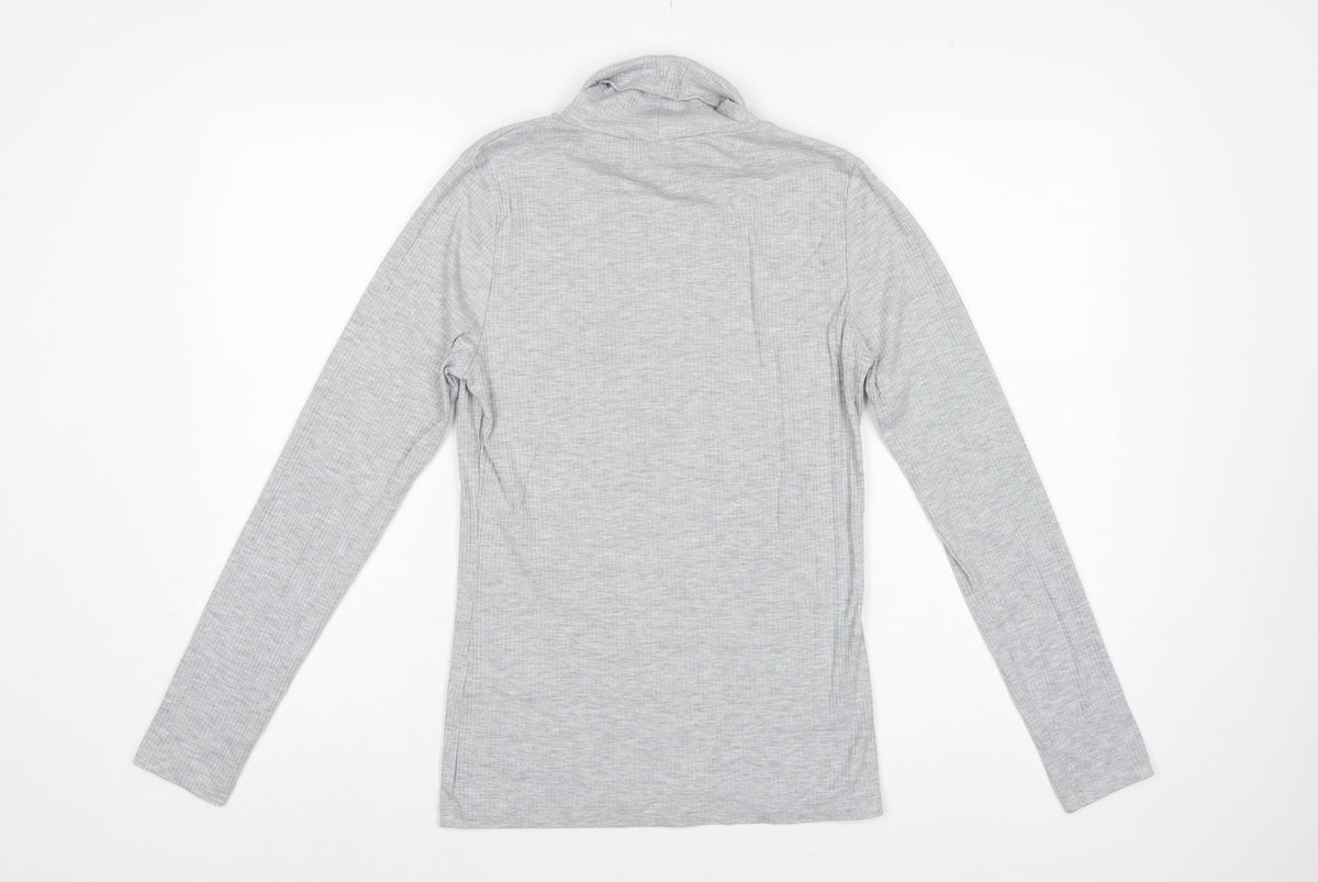 White Stuff Women Grey UK 12 Roll Neck Long Sleeve Stretch Jersey Top