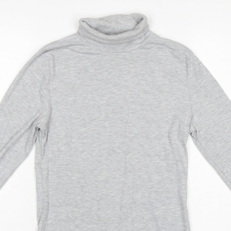 White Stuff Women Grey UK 12 Roll Neck Long Sleeve Stretch Jersey Top