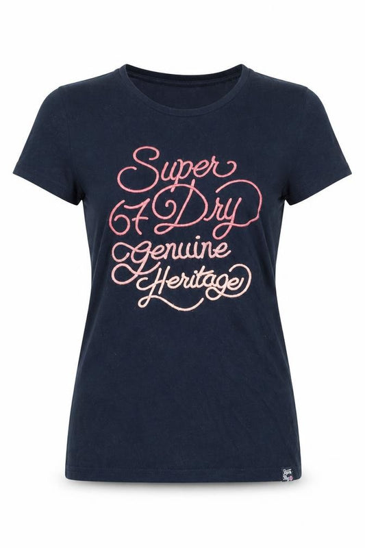 Superdry Women’s Blue UK 16 Slim Fit Embroidered Logo T-Shirt