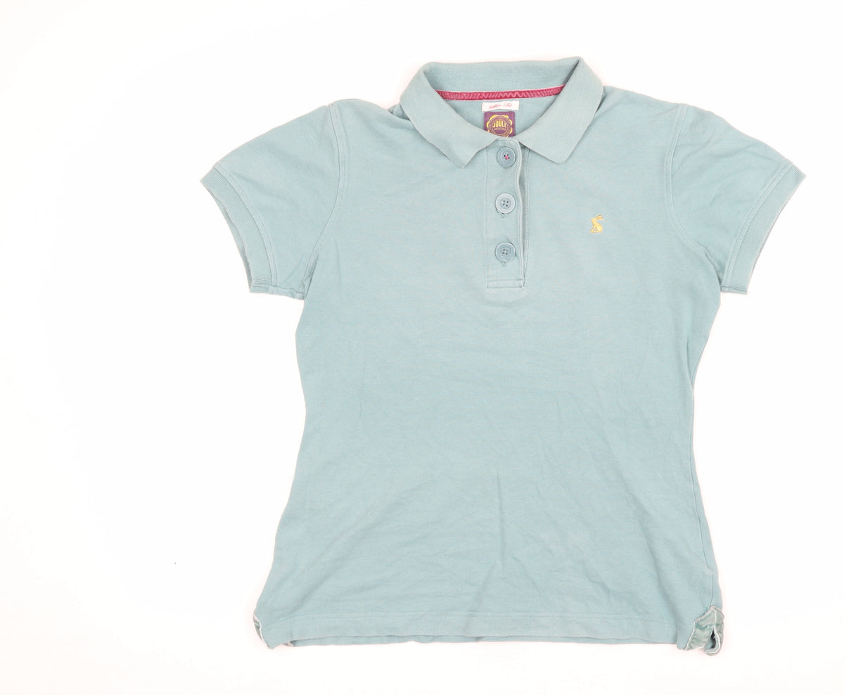Joules Women’s Blue UK 12 Slim Fit Embroidered Cotton Polo Shirt