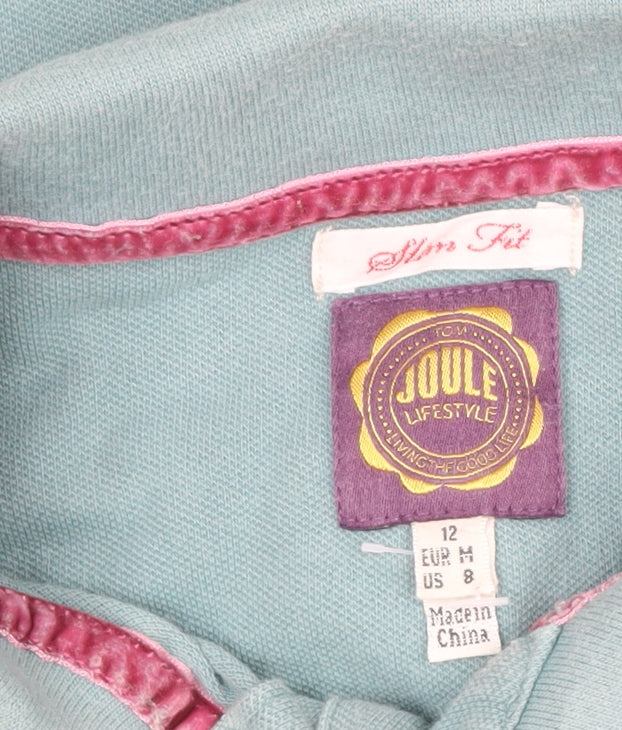 Joules Women’s Blue UK 12 Slim Fit Embroidered Cotton Polo Shirt