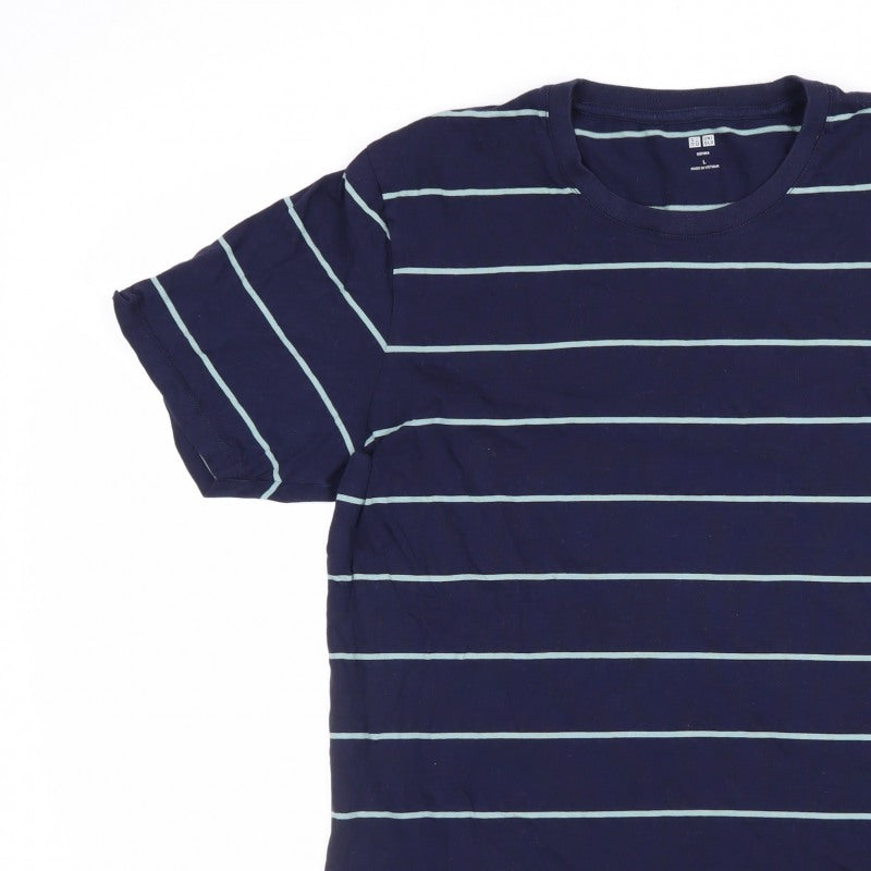 Uniqlo Men's Blue L Supima Cotton Striped Crew Neck T-Shirt