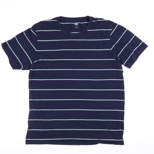 Uniqlo Men's Blue L Supima Cotton Striped Crew Neck T-Shirt