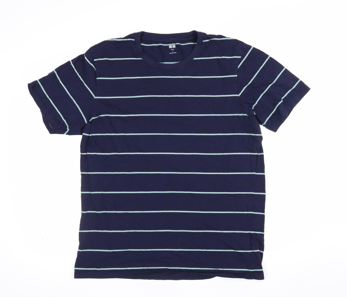 Uniqlo Men's Blue L Supima Cotton Striped Crew Neck T-Shirt
