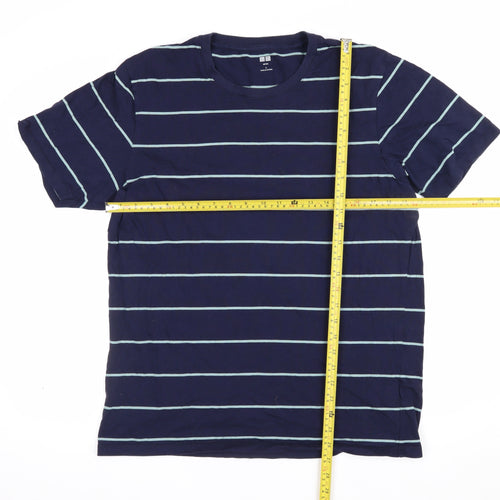 Uniqlo Men's Blue L Supima Cotton Striped Crew Neck T-Shirt