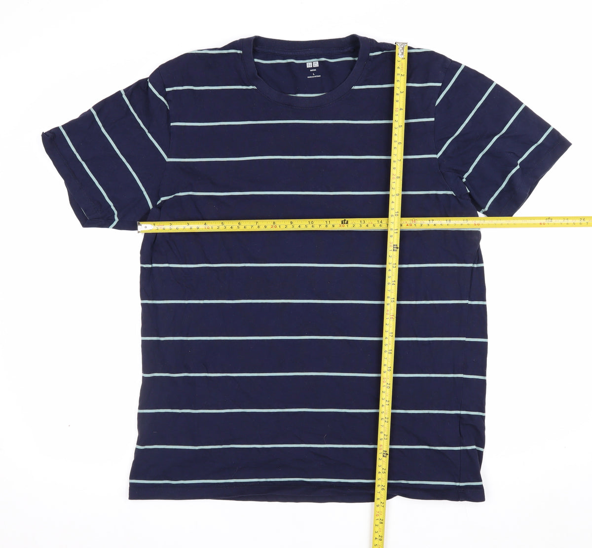 Uniqlo Men's Blue L Supima Cotton Striped Crew Neck T-Shirt