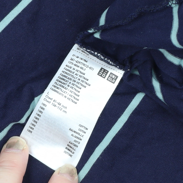 Uniqlo Men's Blue L Supima Cotton Striped Crew Neck T-Shirt