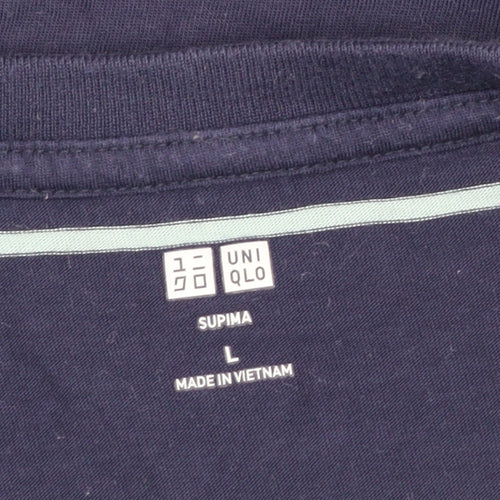 Uniqlo Men's Blue L Supima Cotton Striped Crew Neck T-Shirt