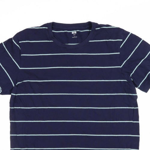 Uniqlo Men's Blue L Supima Cotton Striped Crew Neck T-Shirt