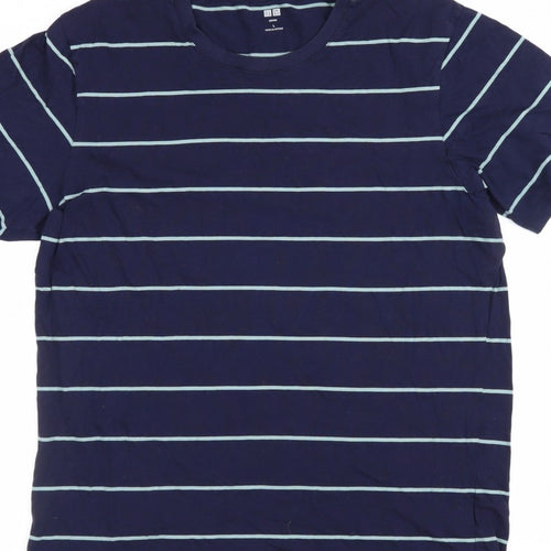 Uniqlo Men's Blue L Supima Cotton Striped Crew Neck T-Shirt