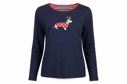 Laura Ashley Women’s Blue UK 16 Deer Embroidered Long Sleeve T-Shirt