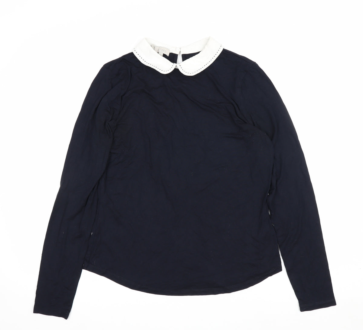 Hobbs Women Blue Size S Jersey Long Sleeve Peter Pan Collar Top