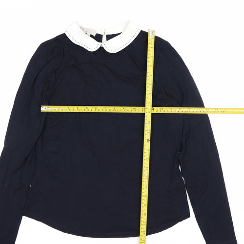 Hobbs Women Blue Size S Jersey Long Sleeve Peter Pan Collar Top