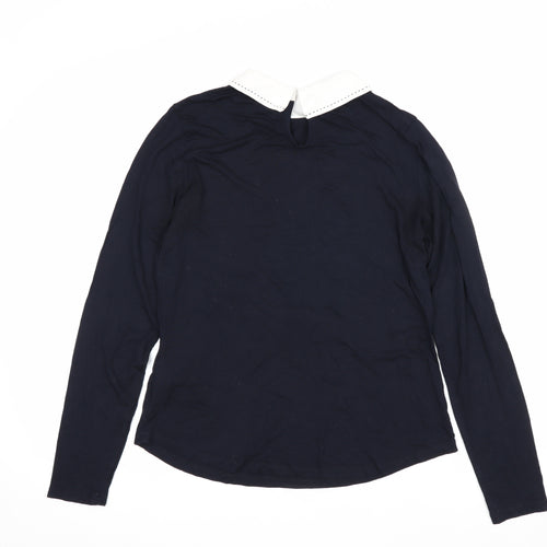 Hobbs Women Blue Size S Jersey Long Sleeve Peter Pan Collar Top