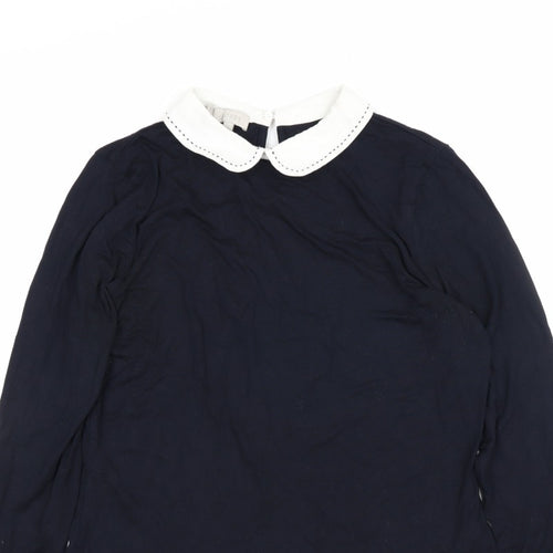 Hobbs Women Blue Size S Jersey Long Sleeve Peter Pan Collar Top