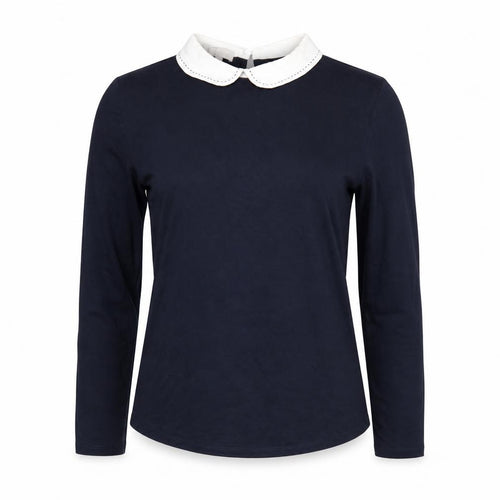Hobbs Women Blue Size S Jersey Long Sleeve Peter Pan Collar Top