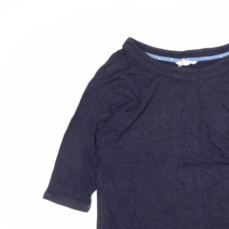 White Stuff Women’s Blue UK 8 Linen 3/4 Sleeve Round Neck Blouse