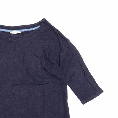 White Stuff Women’s Blue UK 8 Linen 3/4 Sleeve Round Neck Blouse