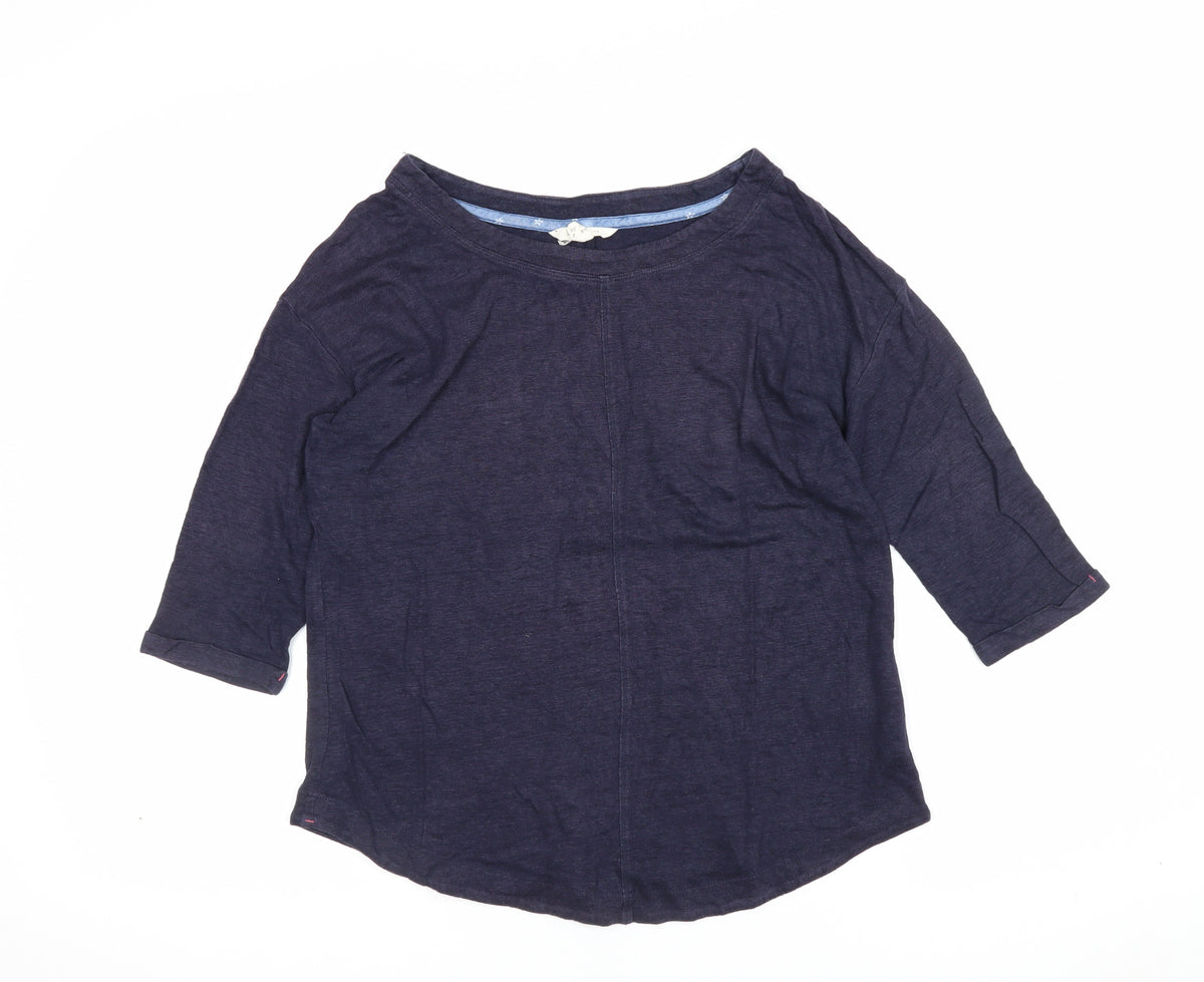 White Stuff Women’s Blue UK 8 Linen 3/4 Sleeve Round Neck Blouse