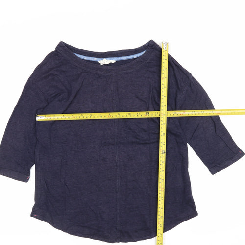 White Stuff Women’s Blue UK 8 Linen 3/4 Sleeve Round Neck Blouse