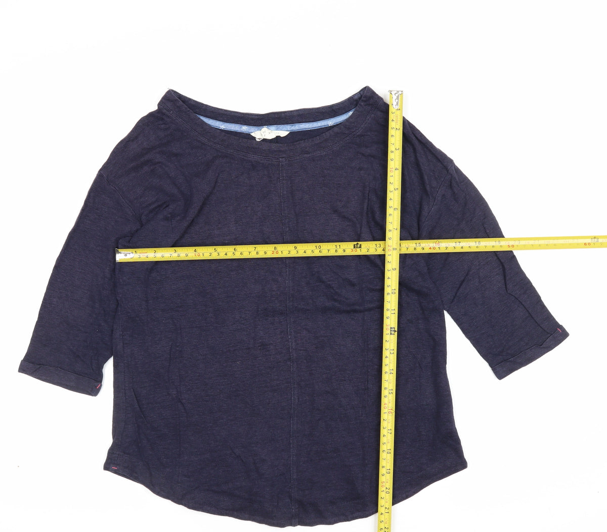 White Stuff Women’s Blue UK 8 Linen 3/4 Sleeve Round Neck Blouse