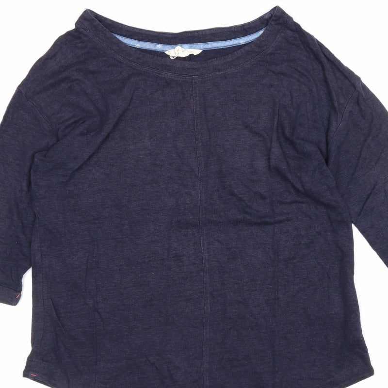 White Stuff Women’s Blue UK 8 Linen 3/4 Sleeve Round Neck Blouse