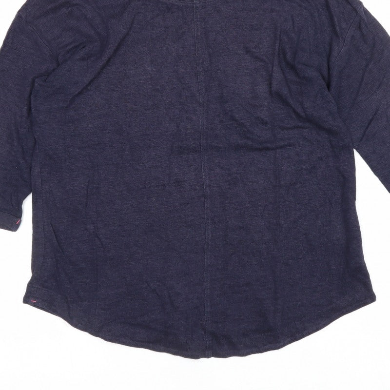White Stuff Women’s Blue UK 8 Linen 3/4 Sleeve Round Neck Blouse