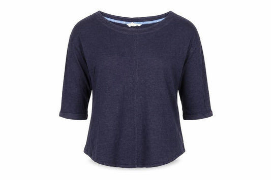 White Stuff Women’s Blue UK 8 Linen 3/4 Sleeve Round Neck Blouse
