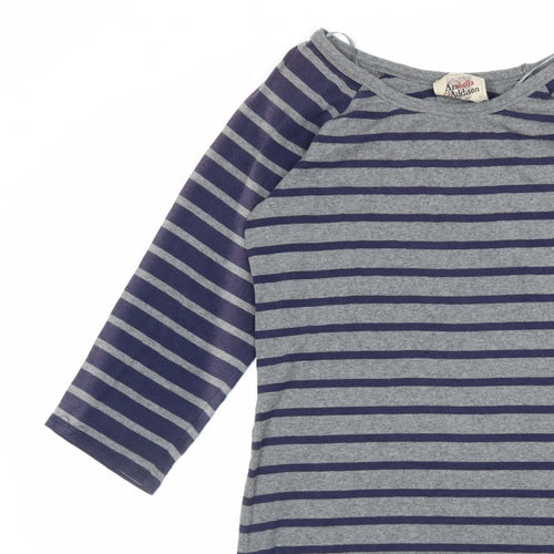 Arabella Addison Women Grey XL Striped Boat Neck Bell Sleeve Jersey Top