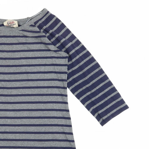 Arabella Addison Women Grey XL Striped Boat Neck Bell Sleeve Jersey Top