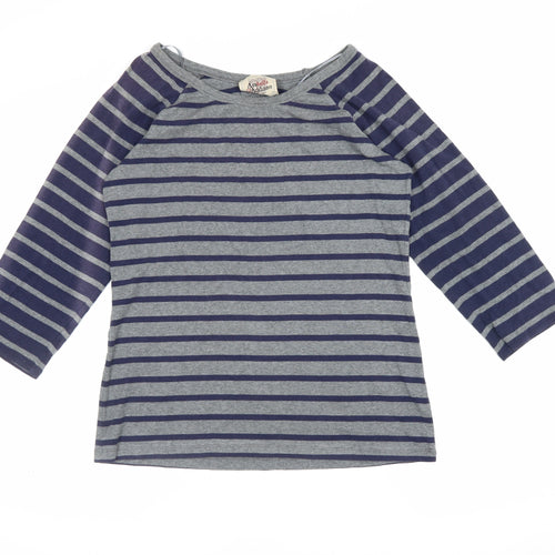 Arabella Addison Women Grey XL Striped Boat Neck Bell Sleeve Jersey Top
