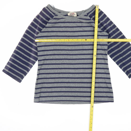 Arabella Addison Women Grey XL Striped Boat Neck Bell Sleeve Jersey Top