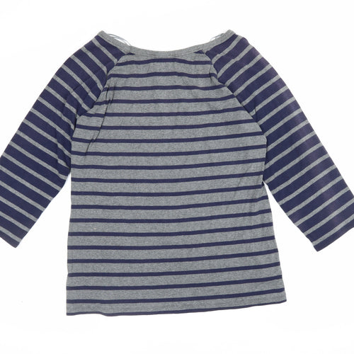 Arabella Addison Women Grey XL Striped Boat Neck Bell Sleeve Jersey Top