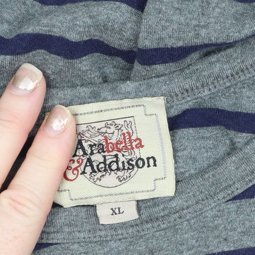Arabella Addison Women Grey XL Striped Boat Neck Bell Sleeve Jersey Top
