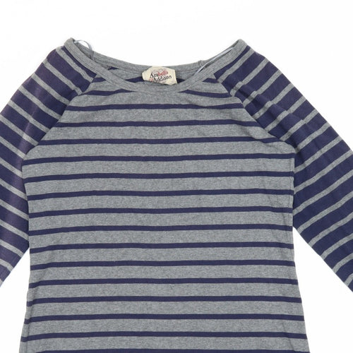Arabella Addison Women Grey XL Striped Boat Neck Bell Sleeve Jersey Top