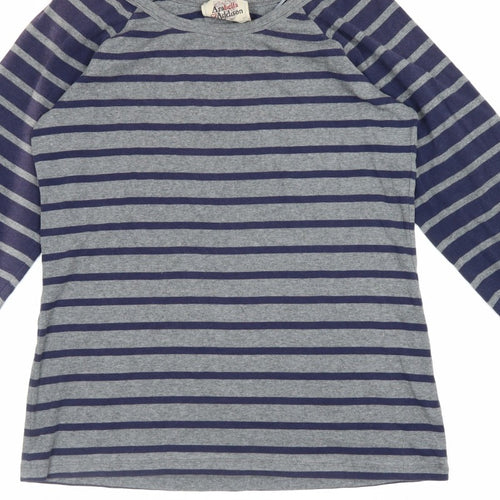 Arabella Addison Women Grey XL Striped Boat Neck Bell Sleeve Jersey Top