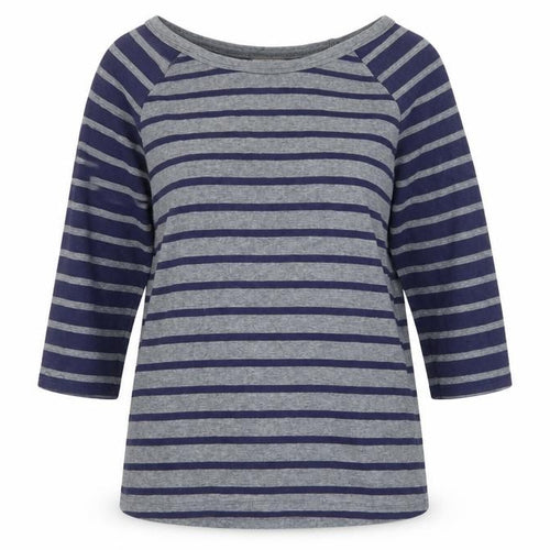 Arabella Addison Women Grey XL Striped Boat Neck Bell Sleeve Jersey Top