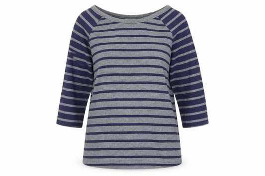 Arabella Addison Women Grey XL Striped Boat Neck Bell Sleeve Jersey Top