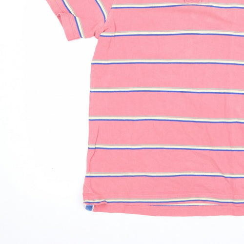 Hilfiger Denim Women’s Pink Striped Cotton Polo Shirt L Short Sleeve