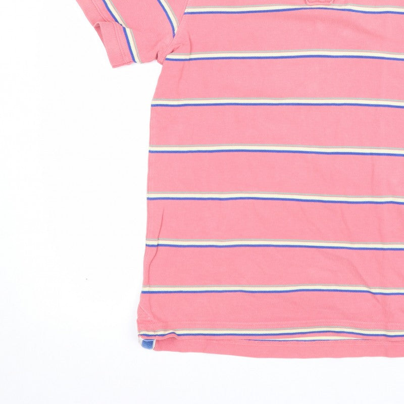 Hilfiger Denim Women’s Pink Striped Cotton Polo Shirt L Short Sleeve