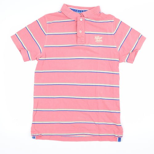 Hilfiger Denim Women’s Pink Striped Cotton Polo Shirt L Short Sleeve