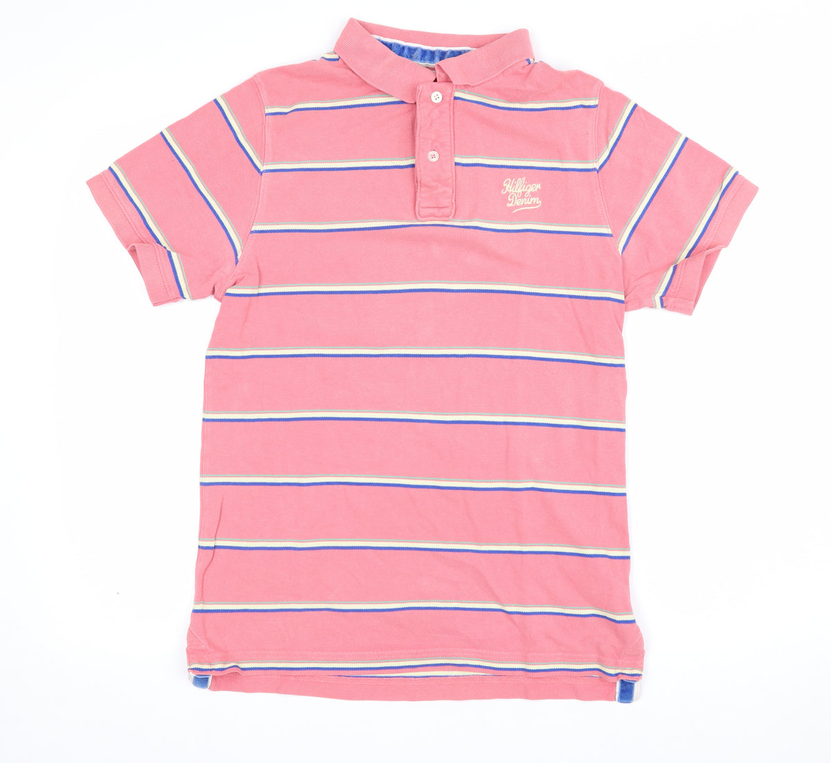 Hilfiger Denim Women’s Pink Striped Cotton Polo Shirt L Short Sleeve