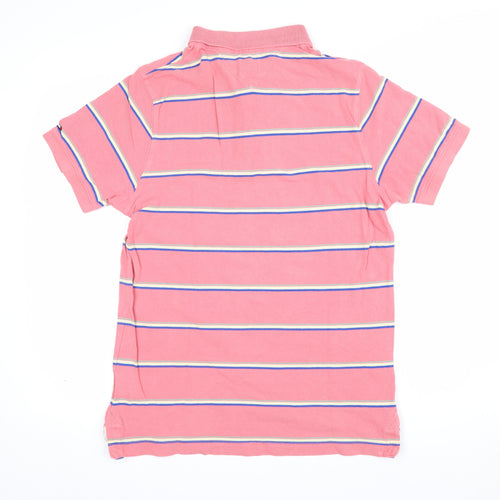 Hilfiger Denim Women’s Pink Striped Cotton Polo Shirt L Short Sleeve