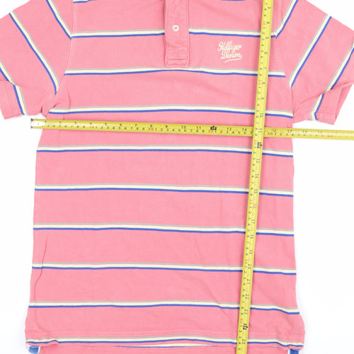 Hilfiger Denim Women’s Pink Striped Cotton Polo Shirt L Short Sleeve