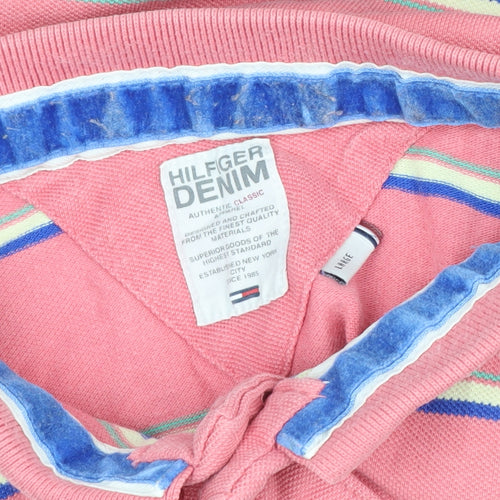 Hilfiger Denim Women’s Pink Striped Cotton Polo Shirt L Short Sleeve