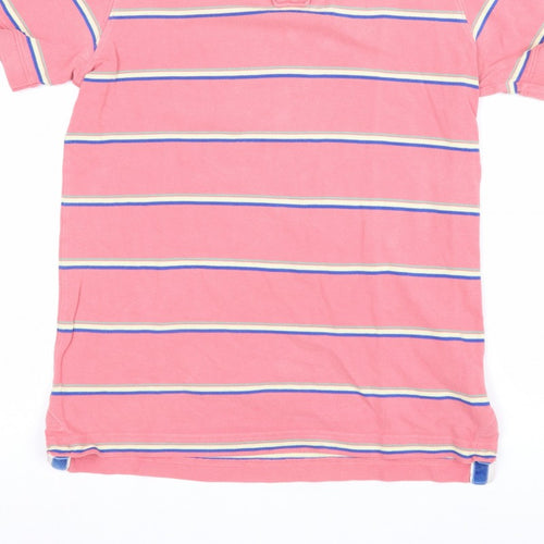 Hilfiger Denim Women’s Pink Striped Cotton Polo Shirt L Short Sleeve