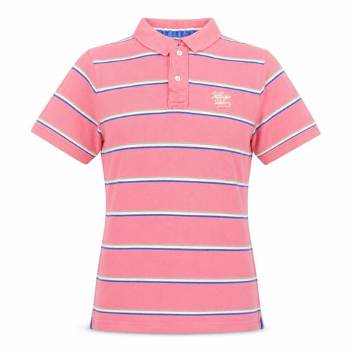 Hilfiger Denim Women’s Pink Striped Cotton Polo Shirt L Short Sleeve