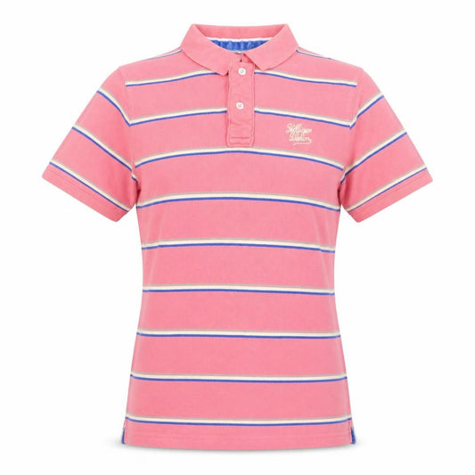 Hilfiger Denim Women’s Pink Striped Cotton Polo Shirt L Short Sleeve